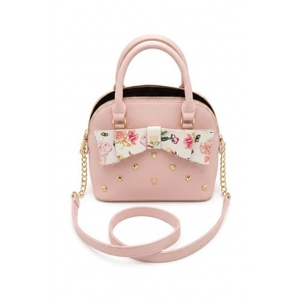 Betsey Johnson Satchel Bag Womens Small Pink Floralโ Bow Heart Purse Crossbody
